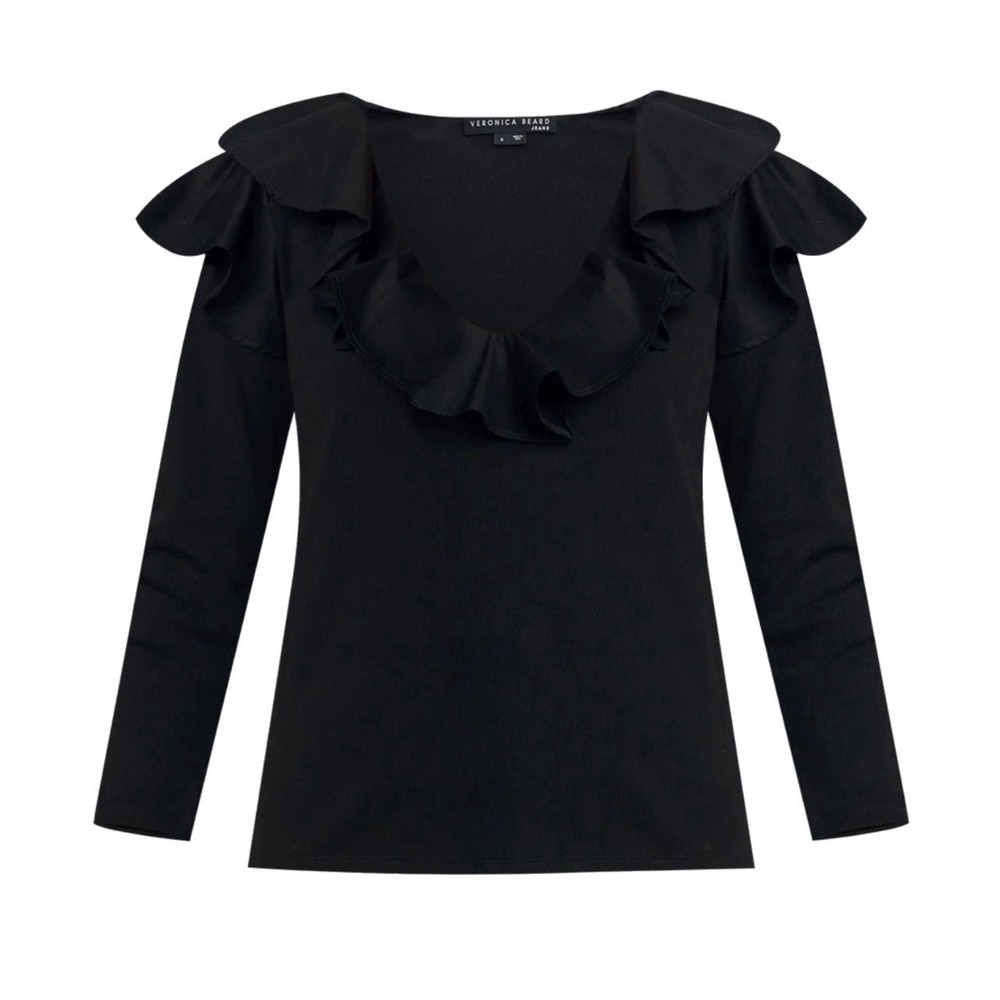 NEW Veronica Beard Jeans Strata Ruffle  V-Neck Long Sleeve Blouse Top Size L